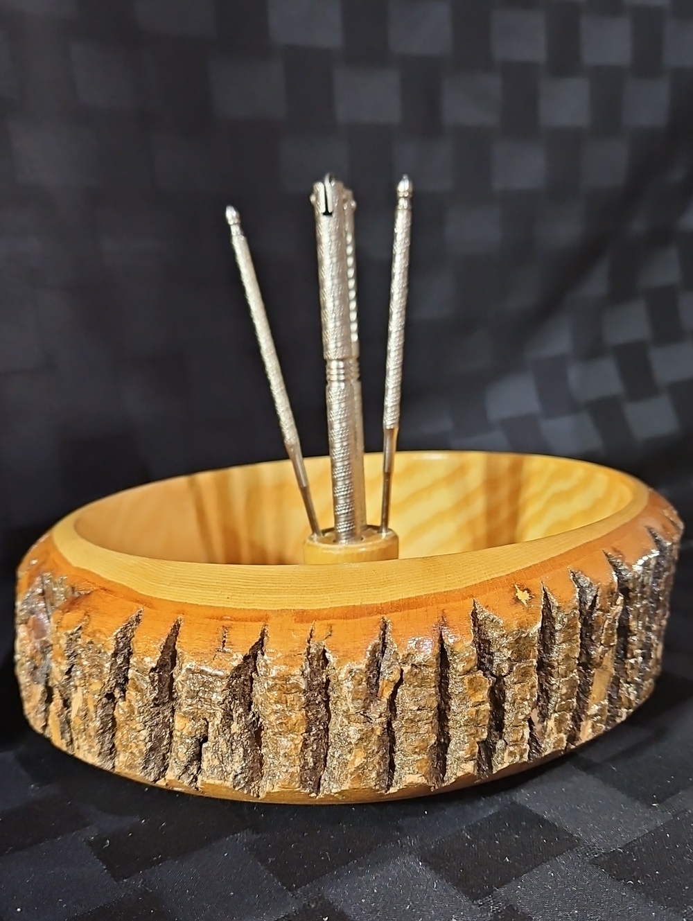 Vintage Mid-Century Live Edge Tree Bark Nutcracker Bowl Set